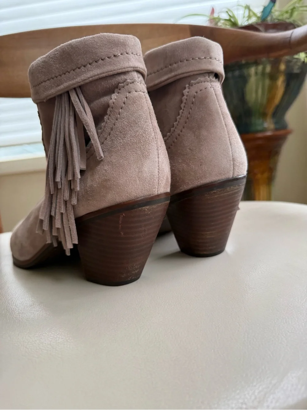 Sam Edelman Louie tan suede fringe ankle boots